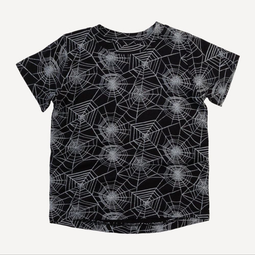 NWT 7Y Kate Quinn 🕸️ short sleeve essential boxy tee spiderweb bamboo spooky